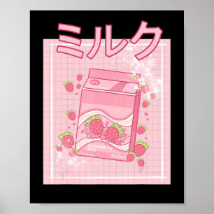 Kawaii Axolotl Strawberry Mjölk Shake Carton Japan Poster