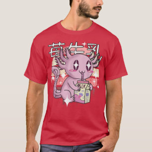 Kawaii Axolotl Strawberry Mjölk Shake Carton Japan T Shirt