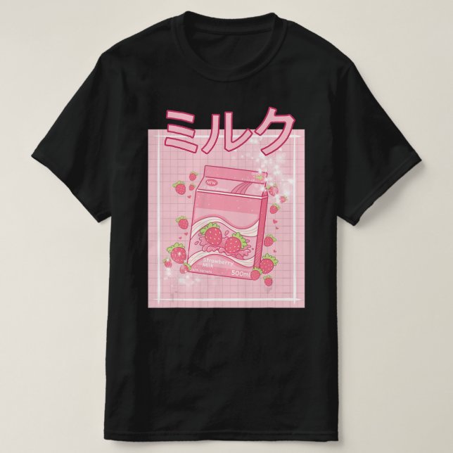 Kawaii Axolotl Strawberry Mjölk Shake Carton Japan T Shirt (Design framsida)