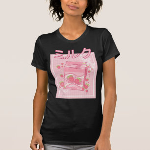Kawaii Axolotl Strawberry Mjölk Shake Carton Japan T Shirt