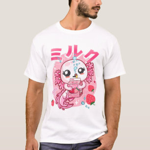 Kawaii Axolotl Strawberry Mjölk Shake Carton Japan T Shirt