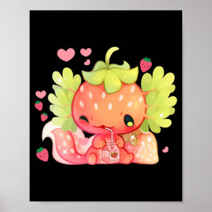 Kawaii Axolotl Strawberry Mjölk Shake Japansk amni Poster