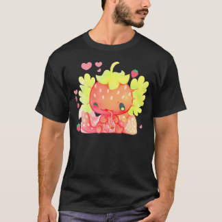 Kawaii Axolotl Strawberry Mjölk Shake Japansk amni T Shirt