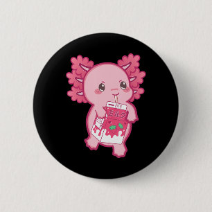 Kawaii Axolotl Strawberry Mjölk Tonåring Girl Kids Knapp