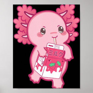 Kawaii Axolotl Strawberry Mjölk Tonåring Girl Kids Poster