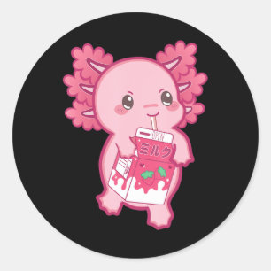 Kawaii Axolotl Strawberry Mjölk Tonåring Girl Kids Runt Klistermärke