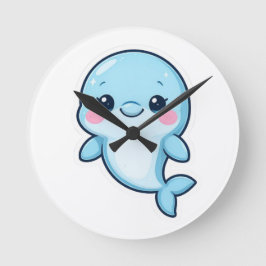 Kawaii Baby Blue Dolphin Rund Klocka