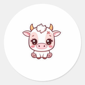 Kawaii Baby Cow Sticker – Cute Pastel Chibi Cow Vi Runt Klistermärke
