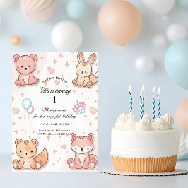 Kawaii Baby-Djur 1-års Födelsedagsinbjudan Inbjudningar