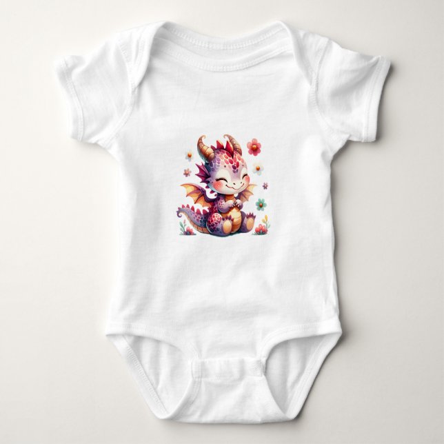 Kawaii Baby Dragon Fantasy Art T Shirt (Framsida)