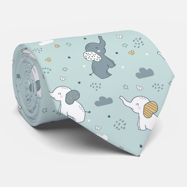 Kawaii Baby Elefant Nurseries Blå Slips (Rullad)