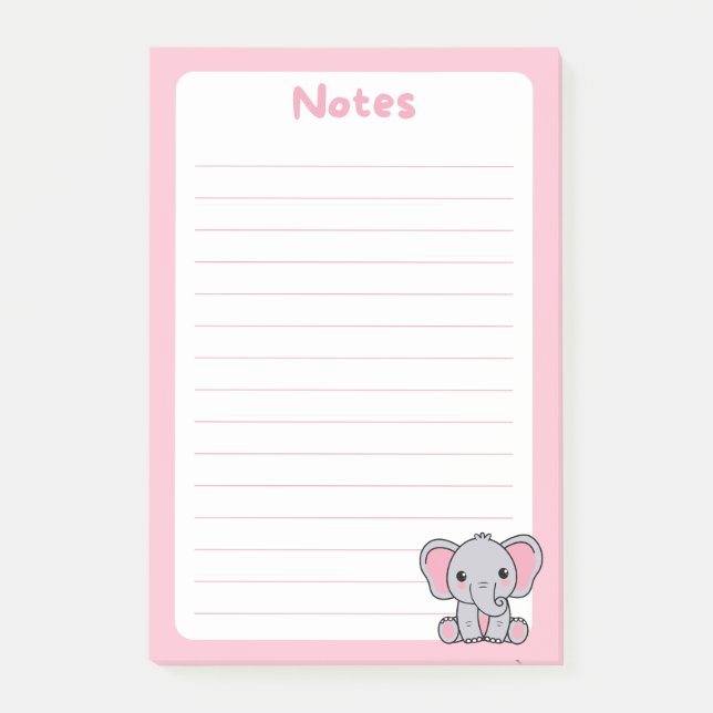 Kawaii Baby Elephant Soft Rosa Post-it Block (Framsida)