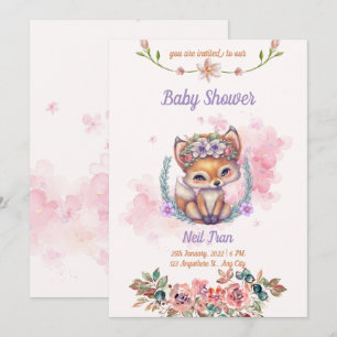 Kawaii Baby Fox Baby Shower-inbjudan Inbjudningar