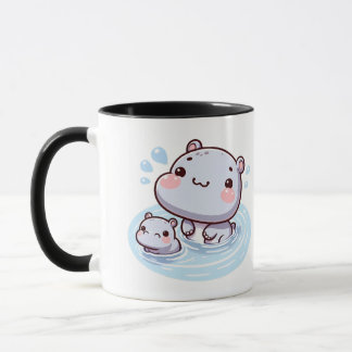 Kawaii Baby Hippos Swimming Mug Design Mugg