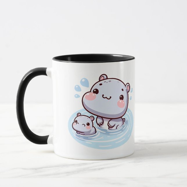 Kawaii Baby Hippos Swimming Mug Design Mugg (Vänster)