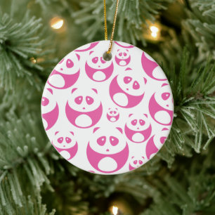 Kawaii Baby Rosa och White Panda Mönster Julgransprydnad Keramik