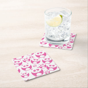 Kawaii Baby Rosa och White Panda Mönster Underlägg Papper Kvadrat