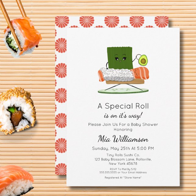 Kawaii Baby Shower: Sushi and Salmon Roll Theme Inbjudningar (Skapare uppladdad)