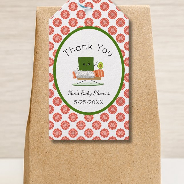 Kawaii Baby Shower: Sushi and Salmon Roll Theme Presentetikett (Skapare uppladdad)