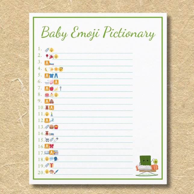 Kawaii Baby Shower: Sushi Baby Emoji Pictionary Flygblad (Skapare uppladdad)