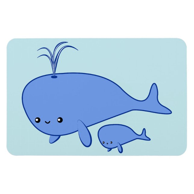 Kawaii Baby Whale och Mamma Whale, flexibel magnet (Horisontell)