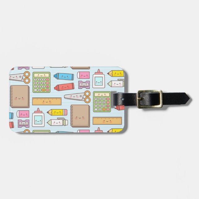 Kawaii Back to school levererar Mönster för flicko Bagagebricka (Horisontell Framsida)