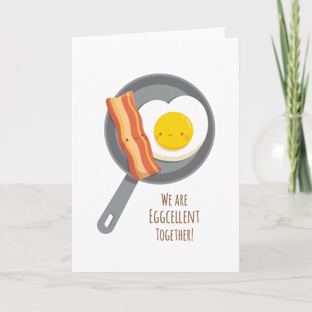 Kawaii Bacon and Sunny Side Up Egg Valentiness Car Helgkort (Framsida)