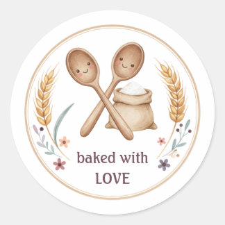 Kawaii Baked With Love Bakery Label | Cute Baking Runt Klistermärke