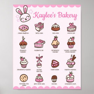 Kawaii Bakery Meny med ditt namn Poster