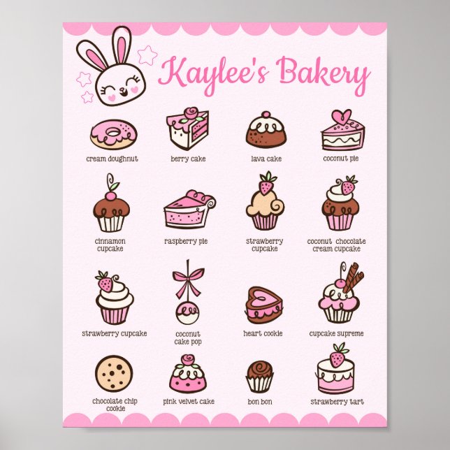 Kawaii Bakery Meny med ditt namn Poster (Framsidan)