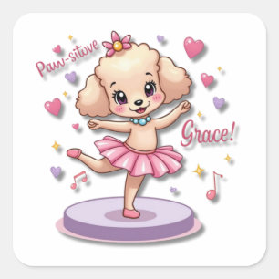 Kawaii Ballet Pudel med frilly tutu Fyrkantigt Klistermärke