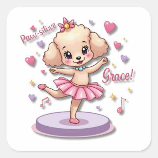 Kawaii Ballet Pudel med frilly tutu Fyrkantigt Klistermärke