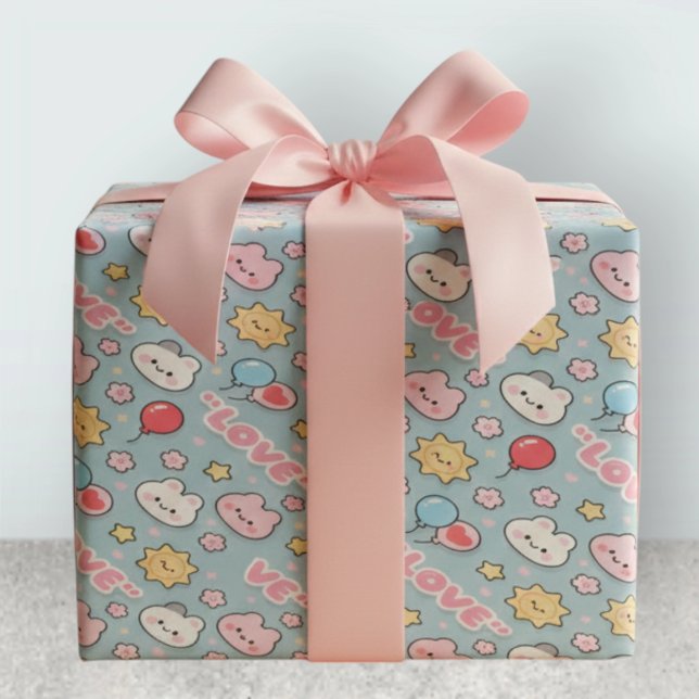Kawaii ballonger Kanin Körsbärsblom Muster Presentpapper (Skapare uppladdad)