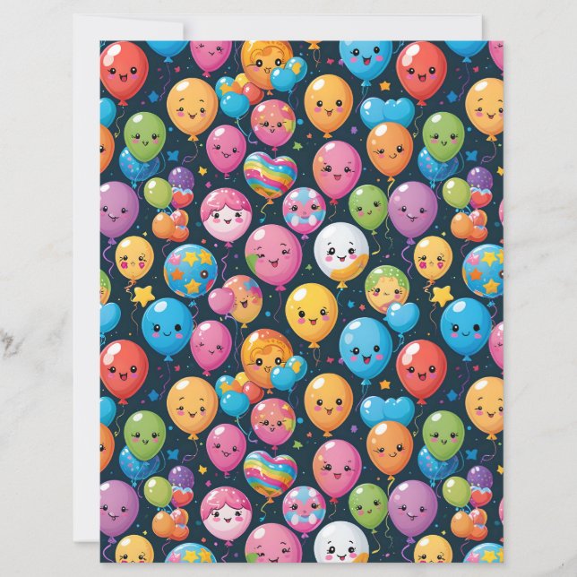 Kawaii ballongfirande Mönster Scrapbookpapper (Framsida)