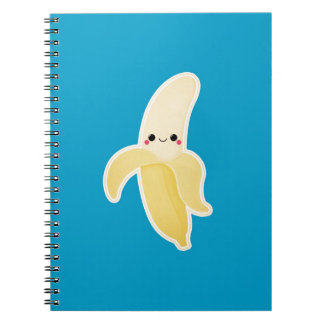 Kawaii banan på blått anteckningsbok med spiral