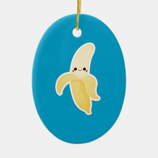 Kawaii banan på blått julgransprydnad keramik