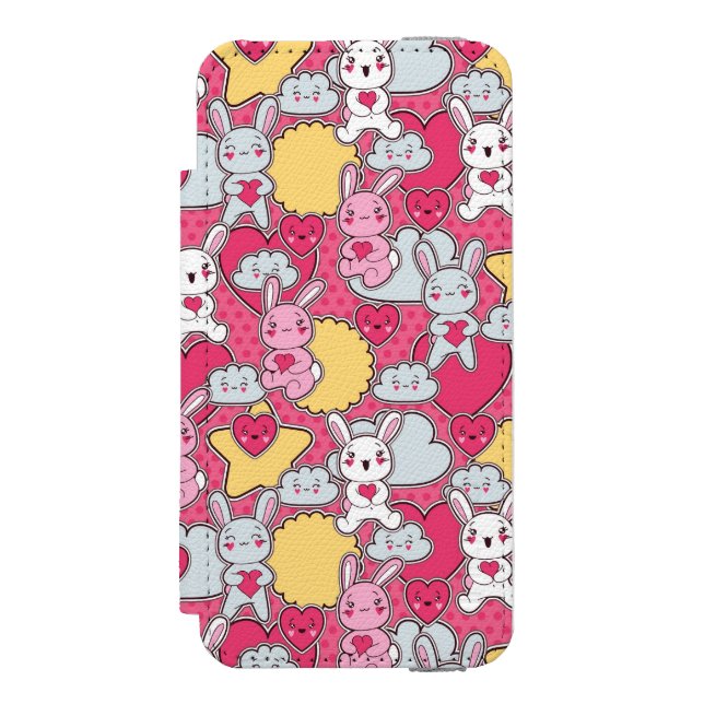 Kawaii barnmönster med gulliga klotter 2 incipio iPhone wallet skal (Folio Framsidan)