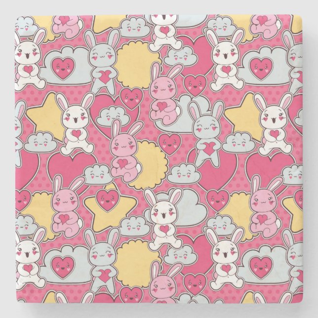 Kawaii barnmönster med gulliga klotter 2 underlägg sten (Framsidan)