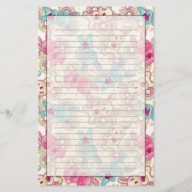 Kawaii barnmönster med gulliga klotter brevpapper (Framsida)