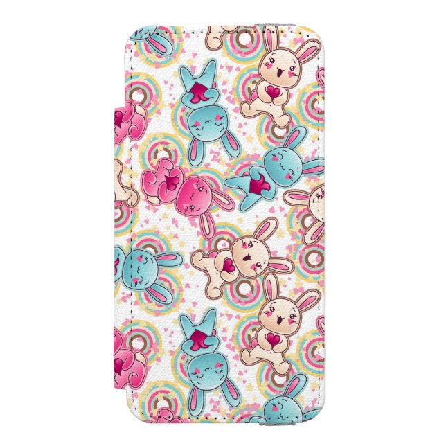 Kawaii barnmönster med gulliga klotter incipio iPhone wallet skal (Folio Framsidan)