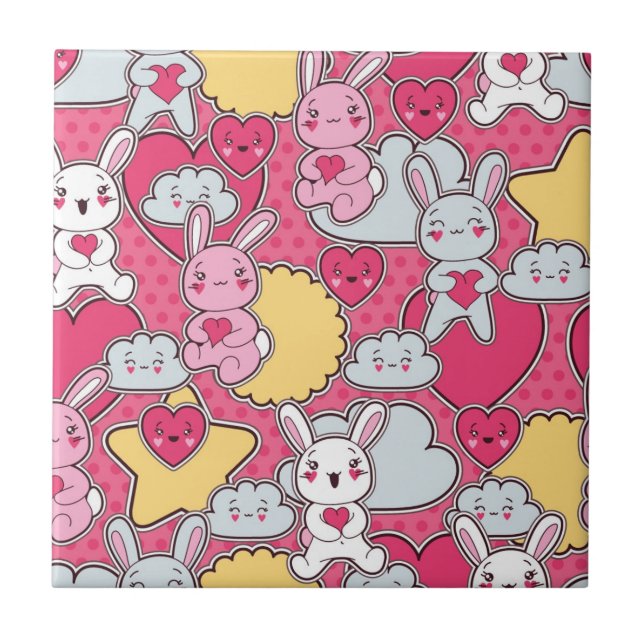 Kawaii barnmönster med gulliga klotter kakelplatta (Framsidan)