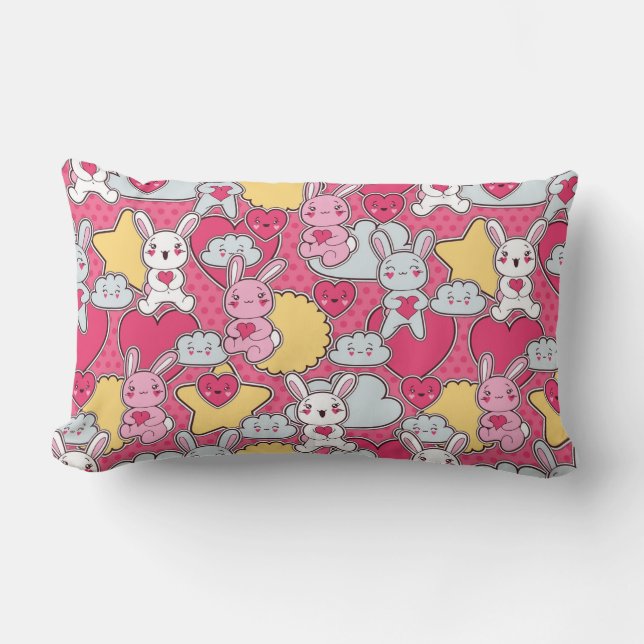 Kawaii barnmönster med gulliga klotter lumbarkudde (Framsida)