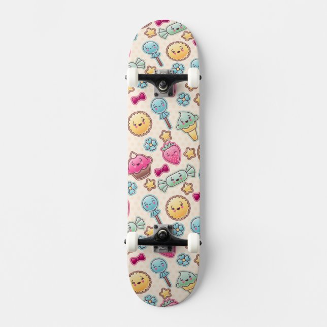 Kawaii barnmönster med gulliga klotter skateboard bräda 19,5 cm (Framsida)