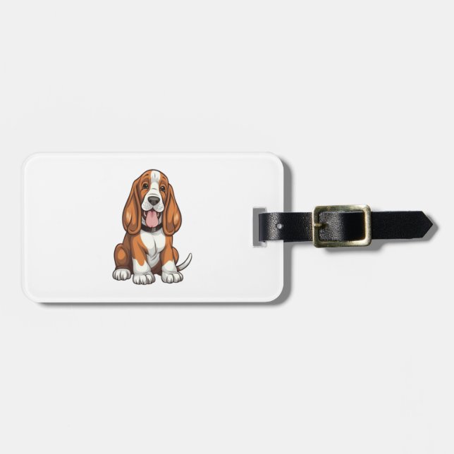 Kawaii Basset Hound Puppy Bagagebricka (Horisontell Framsida)