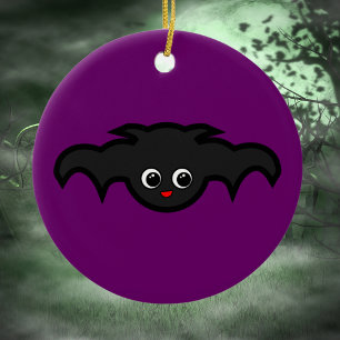 Kawaii Bat in Black and Purple Julgransprydnad Keramik