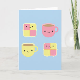 Kawaii Battenberg Cake & Kopp i Tea Kort