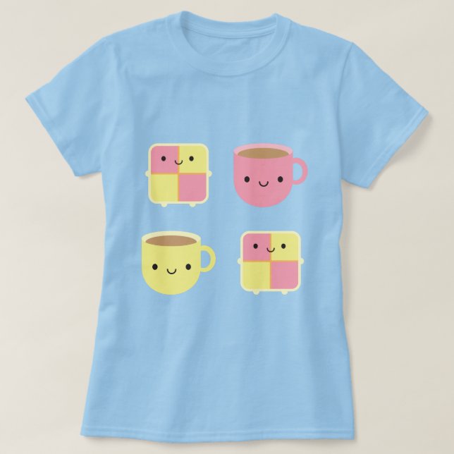 Kawaii Battenberg Cake & Kopp i Tea T Shirt (Design framsida)