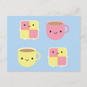 Kawaii Battenberg Cake & Kopp i Tea Vykort
