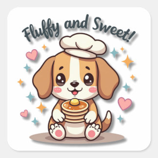 Kawaii Beagle Chef med Pancakes Fyrkantigt Klistermärke