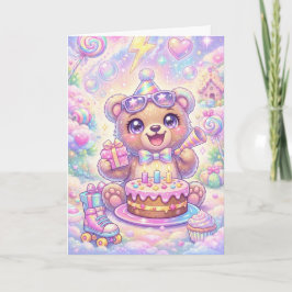 Kawaii Bear Birthday Pastel Rainbow Roller Skate Kort